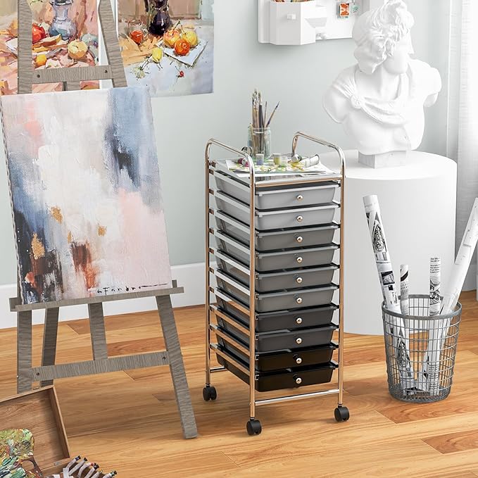 Giantex 10-Drawer Storage Cart w/Universal Wheel Rolling Cart w/Handle Home Organizer Storage Unit w/Removable Drawers Trolley Utility Cart for Kitchen Makeup Living Room Office Play Room