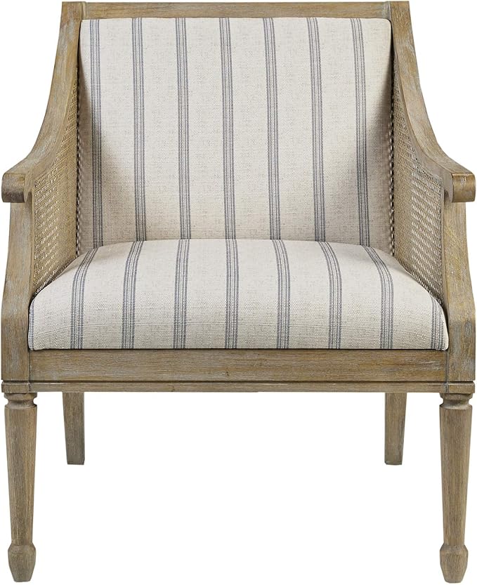 Martha Stewart Isla Accent Chairs for Living Room with Solid Wood Frame Cane Webbed Swoop Track Arms Turned Legs Farmhouse Coastal Cottage Deep Seating Lounge - Reclaimed Wood Beige