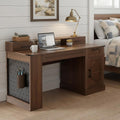 55 Farmhouse Office Desk with Storage Cabinet &amp Charging Station Barn Door Design Computer Writing Desk with Keyboard Tray Monitor Stand &amp Pegboard for Study Home Office (Dark Walnut)