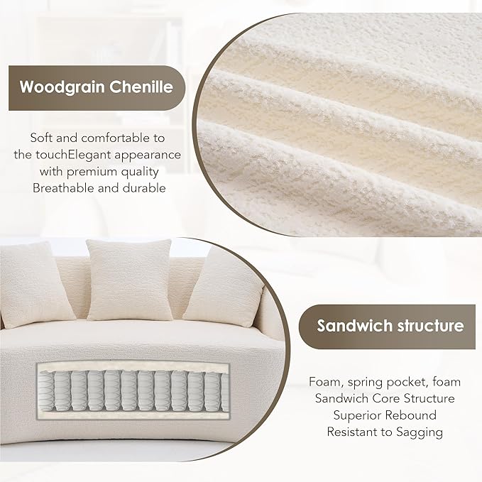 Oversized Sectional Sofa for Living Room 110 Modern Luxury Chenille 5-Seater Extra Deep &amp Wide Seat Curved Cloud Couch with 5 Throw Pillows No Assembly Needed Cream White
