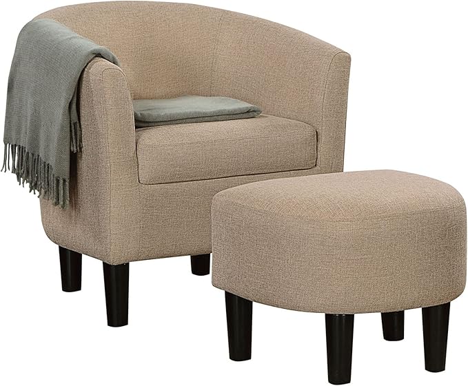Convenience Concepts Take a Seat Churchill Accent Chair with Ottoman Tan Fabric