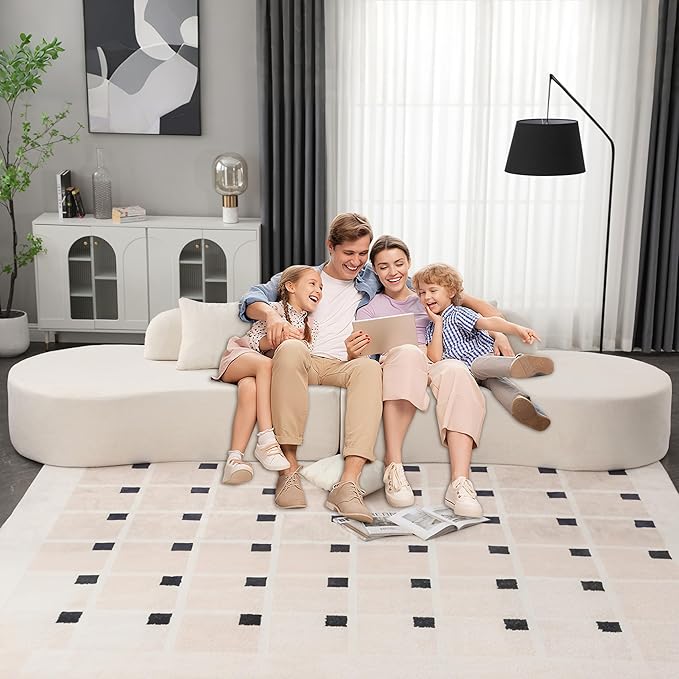 129.9 Oversized Sectional Sofa for Living Room Modern Curved Couch Compressed Modular Cloud Sofa Boneless 4 Seater Couch Large Sectional for Office Apartment- Beige