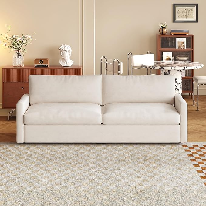 Guyii 70inch Beige Loveseat Sofa 2 Seats Couch with Deep Seats Comfy Sofa Couch Soft Cushion Small Space for Living Room Apartment Easy to Assemble