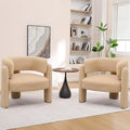Accent Chairs Set of 2 Modern Sherpa Barrel Chairs Upholstered Living Room Chairs with 3 Legs Comfy Armchair Reading Side Chair for Bedroom Office Apartment Khaki