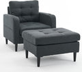 Accent Chair with Ottoman Set Upholstered Armchair with Storage Ottoman Cup Holders &amp Side Pocket Single Sofa Chair with Tufted Detailing for Living Room or Bedroom (Dark Grey)