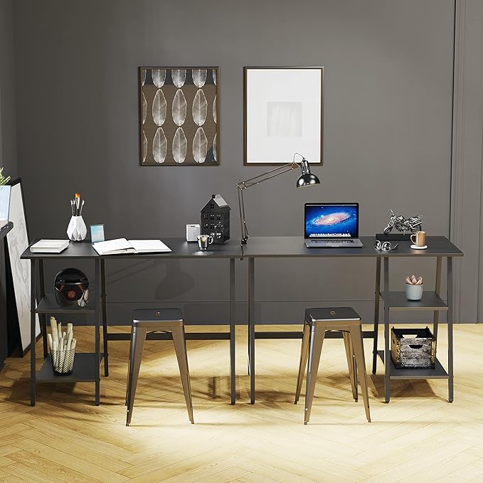 SHW 43-Inch Home Office Trestle Computer Desk with Open Storage Shelves Black