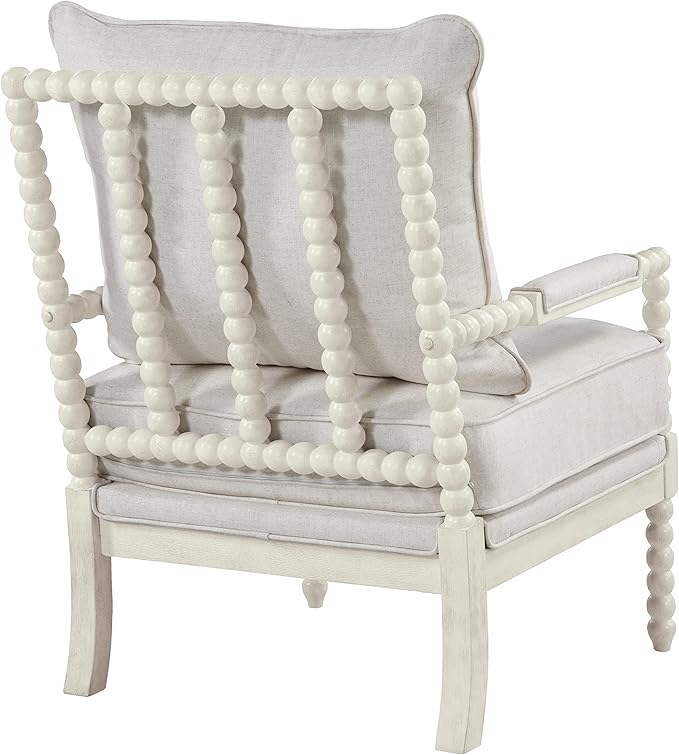 OSP Home Furnishings Kaylee Spindle Accent Chair with Antique White Wood Frame White Linen Fabric