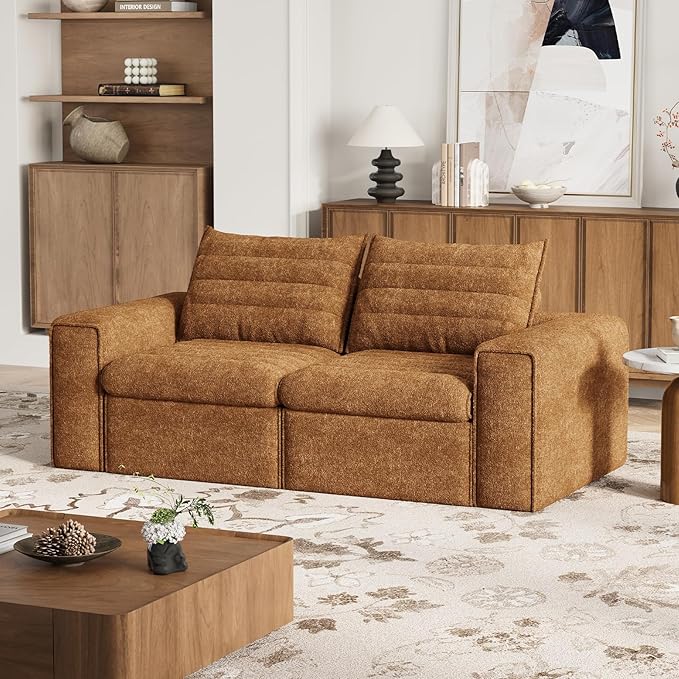 77 Cloud Loveseat Sofa Deep Seat Couch with Pillows Modern Comfortable Upholstery Boneless Sofa 1 piece for Living Room Bedroom Apartment Removable CoverNo Assembly Required Orange