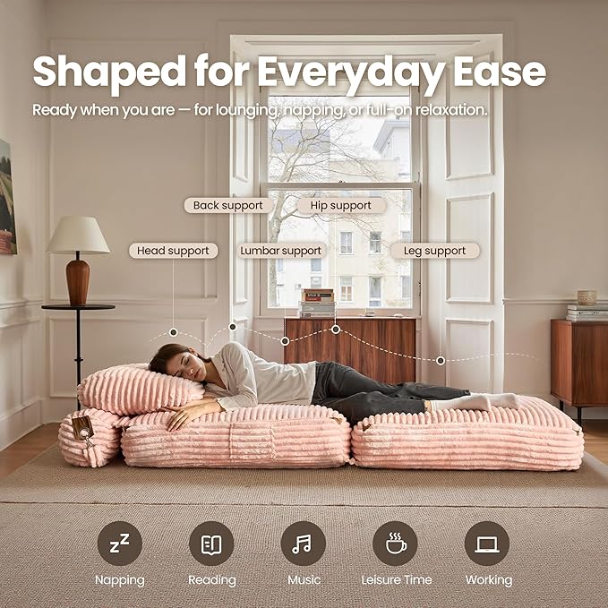 ovios Folding Sofa Bed Foldable Sleeper Chair Floor Futon Comfy Portable Convertible Fold Out Lounge Chairs for Living Room Bedroom Pink