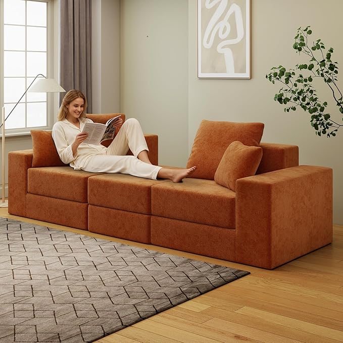 Cloud Modular Sectional Sofa Comfy Boneless Couch for Living Room Modern L-Shaped Couch with Reversible Chaise Customizable Sleeper Sofa with Non Slip No Assembly &amp Deep Seat Orange