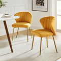 HULALA HOME Dining Chairs Set of 2 Velvet Upholstered Kitchen &amp Dining Room Chairs With Metal Legs Vanity Chair Armless Side Chairs for Living Room Bedroom Restaurant Channel Curved Backrest Mus