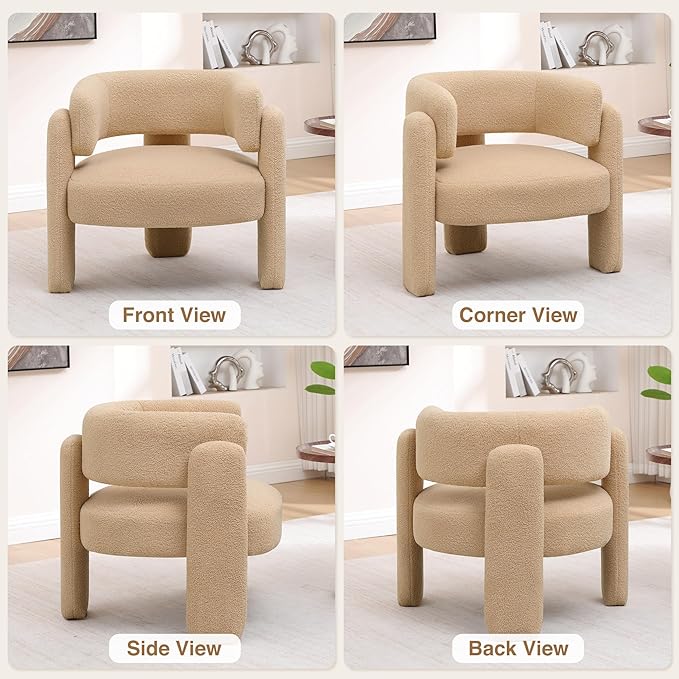 Accent Chairs Set of 2 Modern Sherpa Barrel Chairs Upholstered Living Room Chairs with 3 Legs Comfy Armchair Reading Side Chair for Bedroom Office Apartment Khaki