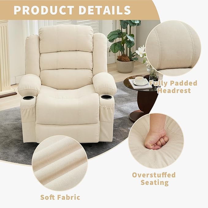 Oversized Recliner Chair with Soft Padded Armrests Extra Wide and Big &amp Tall Design for Comfort Manual Recliner Rocking Chair Perfect for Living Room Lounging and Relaxation