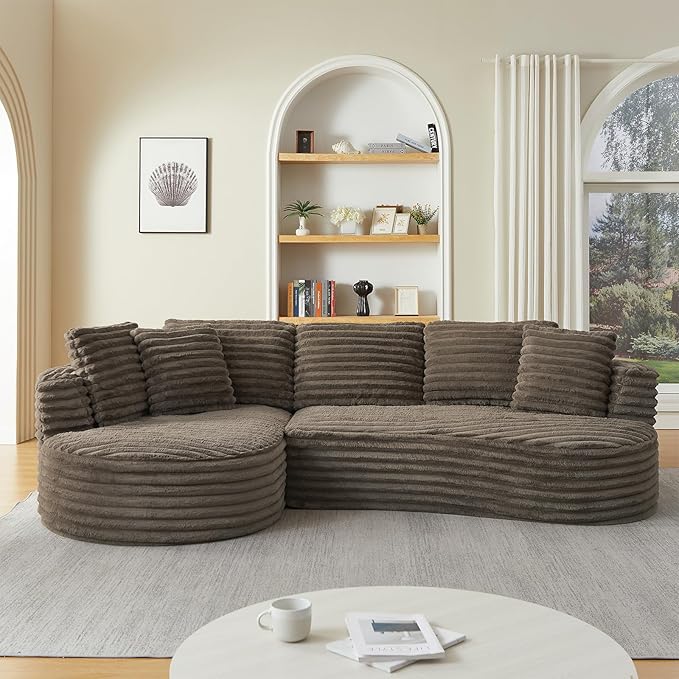 121 Modular Sectional Sofa Oversized Cloud Couch with Deep Seat L Shaped Sofa with Left Chaise Corduroy Boneless Sleeper Sofa Couch No Assembly Needed for Living Room Apartment Brown