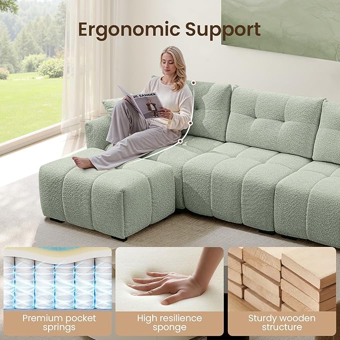 142 Oversized Modular Sectional Sofa Chenille U Shaped Couch with Pillows Modern Deep Seat Sofa with 2 Movable Ottoman 4 Seater Sectional Couches for Living Room Home Office