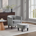 Velvet Accent Chair with Ottoman Modern Barrel Armchair Plush Lounge Chair for Living Room Bedroom Reading Nook 4 Colors (Gray)