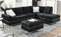 Living Room Furniture Sets L-Shape Sectional 5-Seater Sofa with Extra Wide Reversible Chaise Storage Ottoman and Cup Holders and Copper Nails 2 Pillows Black