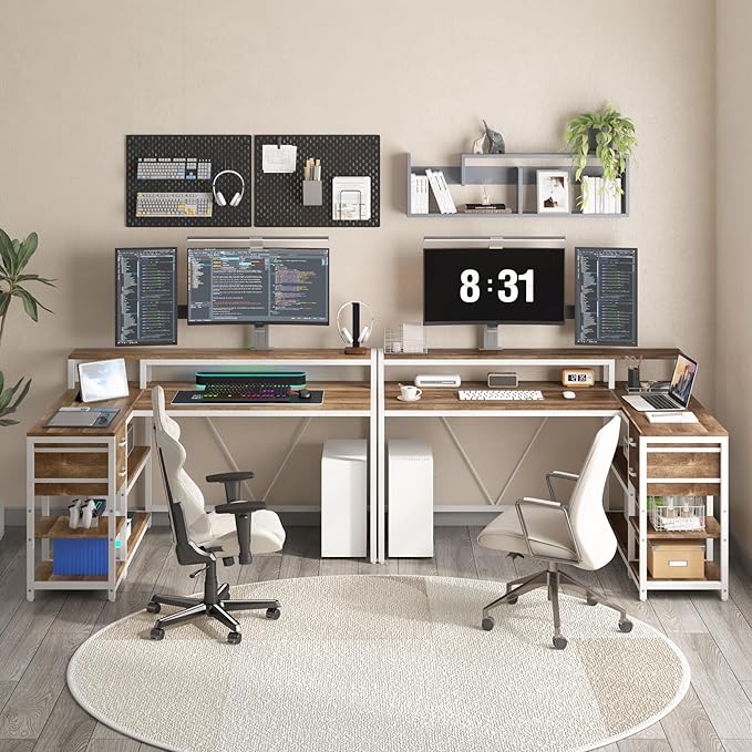 Tribesigns L Shaped Desk with Drawers and Storage Shelves Corner Home Office Desk with Monitor Stand 55 x 24 Desktop Computer Table Gaming Study for Small Space (Oak)