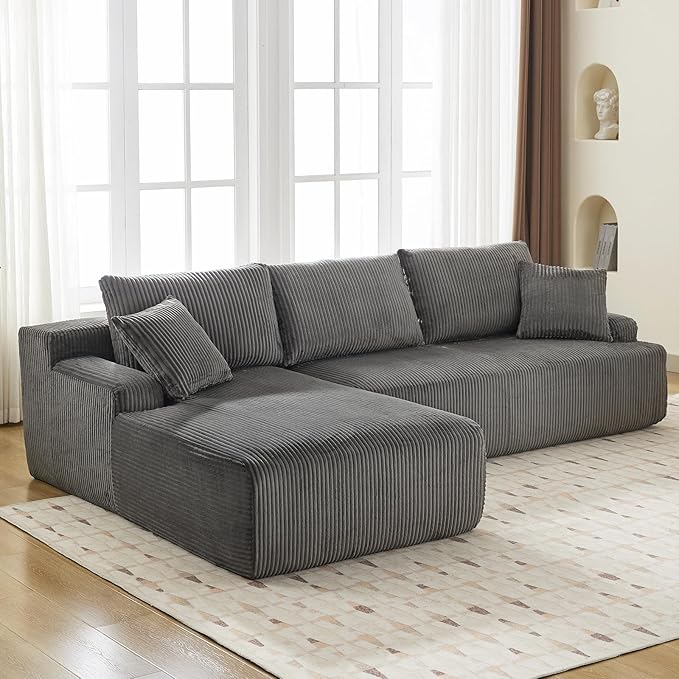 106” Modular Sectional Sofa Cloud Sectional Couch with L-Shape Chaise/Deep Seat/Armrest/Plush Corduroy Fabric No Assembly Required Space-Saving Boneless Compression Sleeper Sofa for Living Room