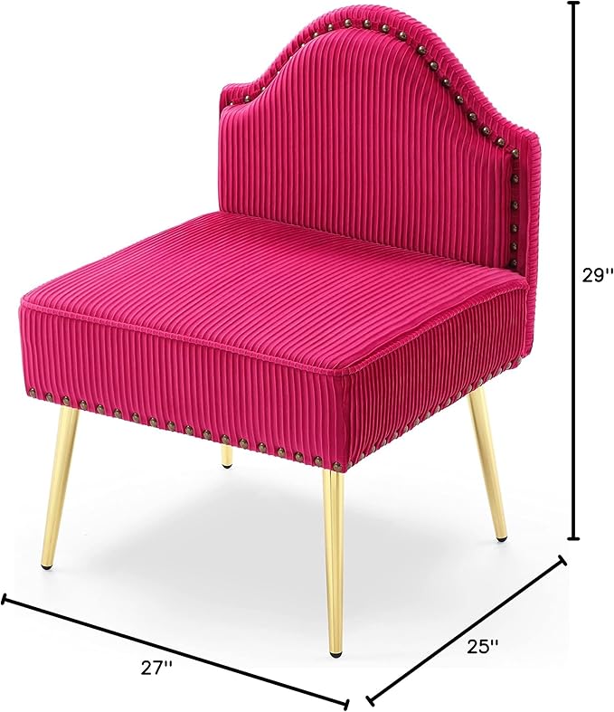 Modern Upholstered Pleated Velvet Accent Chair Tufted Dining Office Chairs Armless Slipper Chair Mid-Century Side Chair Single Luxury Sofa Chair with Golden Legs for Living Room Small SpaceFuchsia
