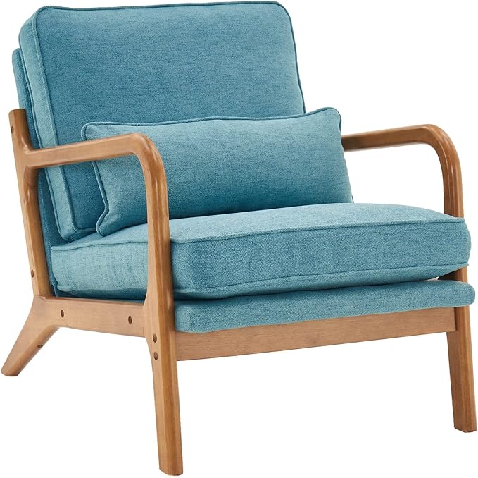 Lestar Single Lounge Chair Modern Accent Sofa Chairs Linen Upholstered Seat with Back Cushion and Pillow for Living Room (Teal)