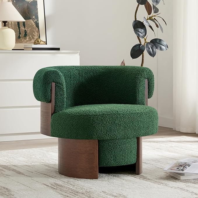 Scott Living Scrolla Boucle Upholstered 360° Swivel Accent Chair Set of 2 Teddy Fleece Swivel Barrel Chair Modern Vanity Chair for Living Room Bedroom Green