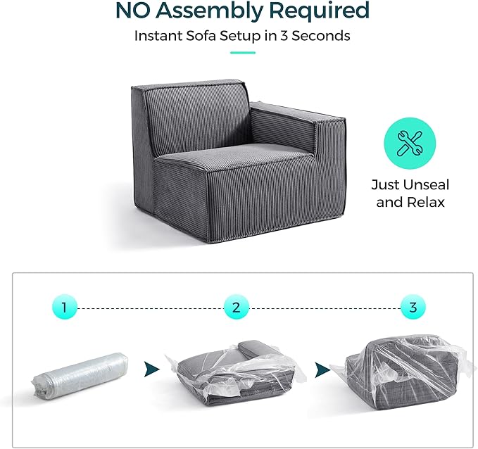 LINSY HOME Modular Sectional Sofa Ottoman Boneless Sofa Comfy Corduroy Sectional Cloud Couch Ottoman for Living Room No Assembly Required Bluish Grey