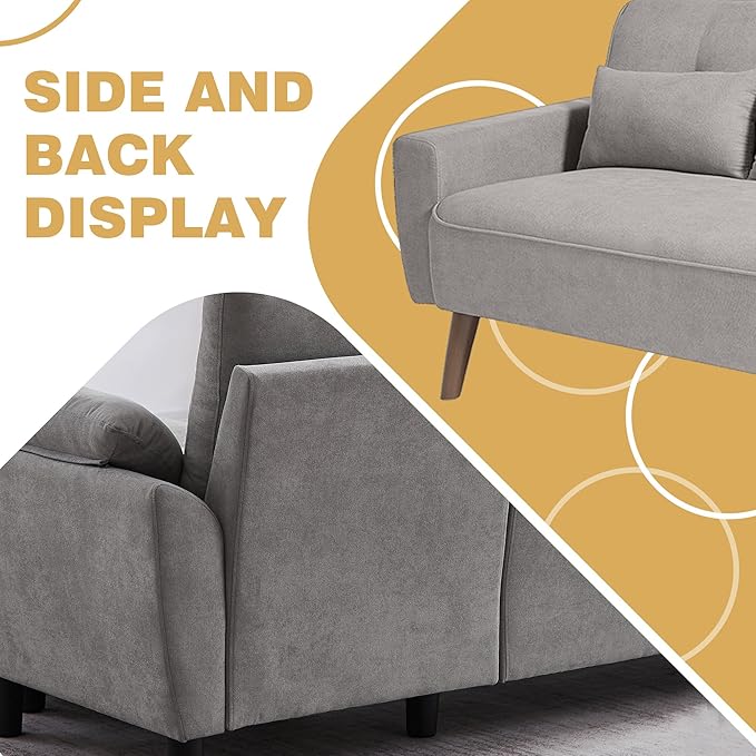 79 Convertible Sectional Sofa Set Modern Linen Small L Shaped Couch with Reversible Chaise and Loveseat Sofa 3-Seat Sofa Couches for Living Room Office Apartment Light Grey