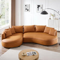 124.8 Round Bonded Curved Couch Leather Sectional Sofa for Living Room Apartment Office Orange Modern 5 Seater Oversized Cloud Sofa with Chaise Lounge Comfy Furniture Left Facing