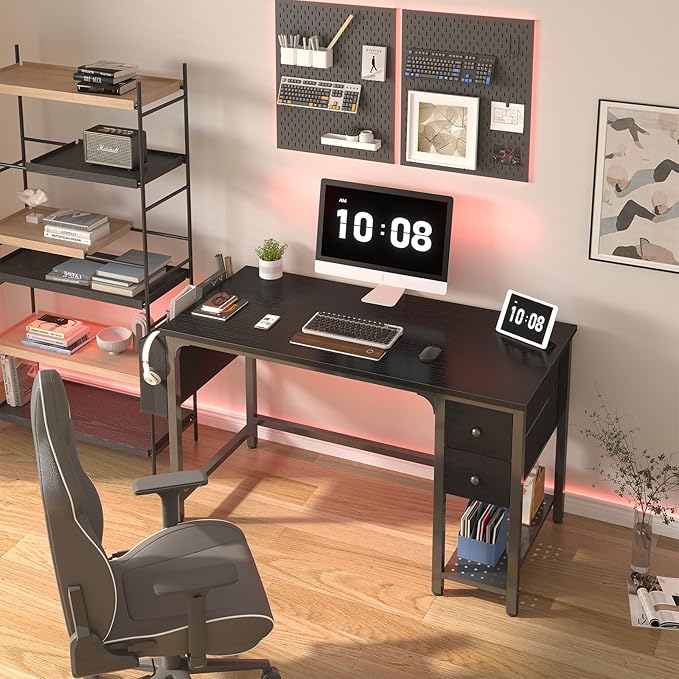 Lufeiya Gaming Desk with Fabric Drawers 47 Inch Computer Desk for Home Office Modern Simple Study Writing Table PC Desks for Bedroom Black
