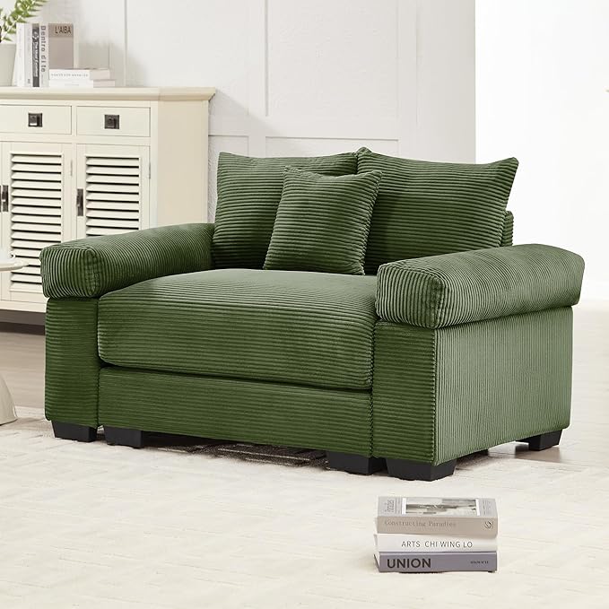 ERYE Modern Corduroy Upholstered Accent Chair Oversized Wider Seat Armchair Leisure Comfy Sofa Chair with Removable CushionArmrests and 3 Pillows for Home Apartment
