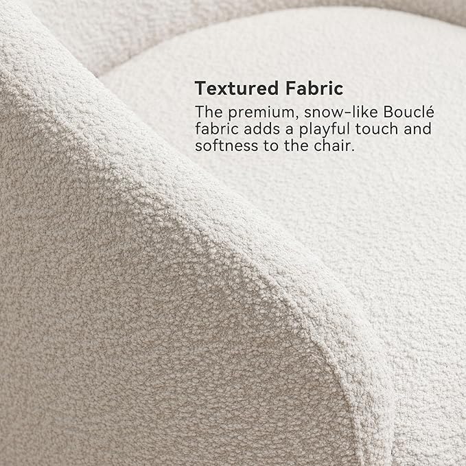 KINWELL 32 Wide Modern Boucle Swivel Barrel Chair No Assembly Round Upholstered Swivel Accent Armchair for Living Room Bedroom Office (White)