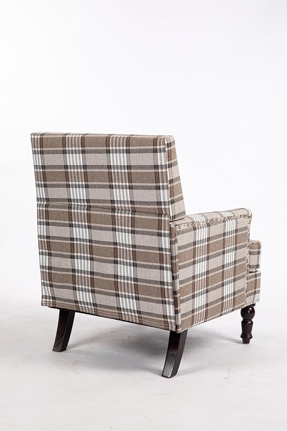 GDFStudio Upholstered Accent Armchair Modern Side Chair with Tapered Wood Legs Cotton Linen Fabric with Nailhead Trim for Living Room Bedroom Reading Room Set of 1 Coffee