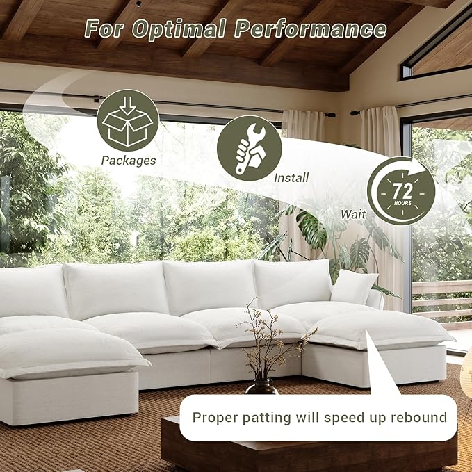 Linen Blend Cloud Couch Sectional for Living Room Comfy Down Filled Cloud Modular Sectional Sofa Modern Convertible Deep Seat Modular Couch Sleeper Sofa Bed Removable &amp Washable Covers