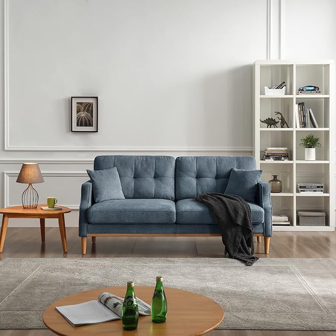 Sofa Couch with Thick CushionCouple Loveseat Sofa with Waterproof Fabric3 Seat Mid-Century Modern Couch with USB Port for Apartment Living Room Office (Blue)