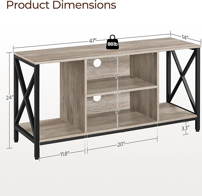 Yaheetech Industrial TV Stand for 55 Inch TV Entertainment Center Media Console Table with Open Storage for Living Room Wood Modern Furniture Gray