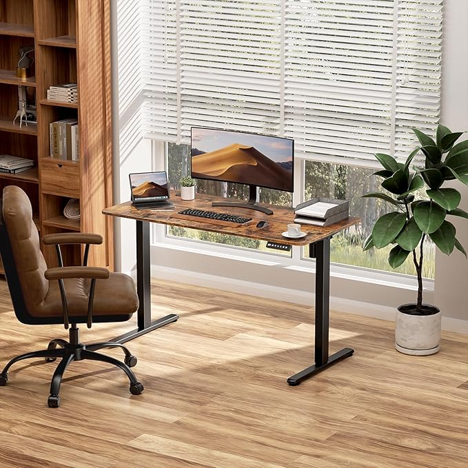 Electric Standing Desk Adjustable Height 40 x 24 Inch Small Sit Stand Desk Stand up Desk for Home Office Computer Workstation (Spliced DesktopBrown)