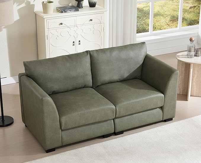 EALSON 58 Loveseat Modular Sectional Sofa Couch Modern Faux Leather Love Seat Couch with Removable Cover Comfy 2 Seater Sofa for Living Room Small Space Green