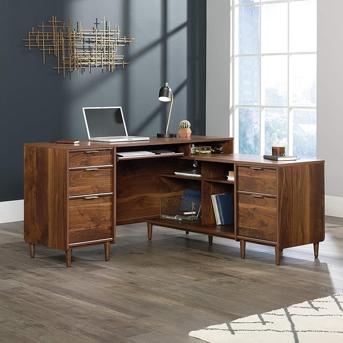 Sauder Clifford Place L-Desk L: 59.06 x W: 53.54 x H: 30.2 in Grand Walnut finish