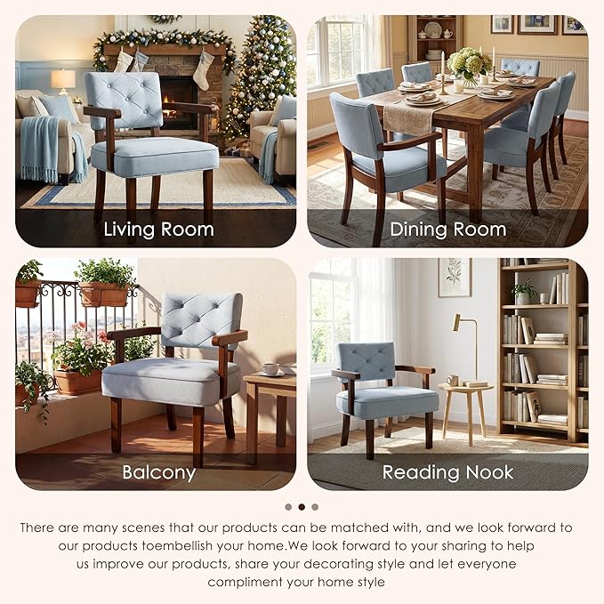 Modern Accent Chairs Set of 2Butacas para SalaMid Century Small Arm ChairUpholstered Wooden Chairs with Arm RestTufted BackrestCushion for OfficeWaiting/Reading/Living Room Light Blue