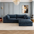 Boneless Corduroy Modular Couch with Ottoman 78.8 Comfy Cloud Couch for Small Spaces Deep Seat &amp Memory Foam No Assembly Required Compression Couches for Small Spaces(Blue) | Fluffy Throw Pi