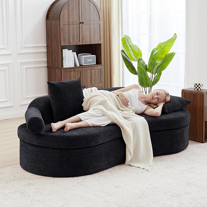 AVZEAR 78 Curved Loveseat Sofa Chenille Upholstered 2 Seater Couch for Living Room No Assembly Modern Love Seat Cloud Sofa with 2 Bolster Pillows &amp 2 Square Pillows High-Density Foam Black