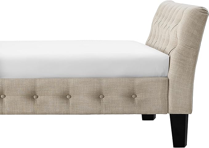 Rosevera Jamie Modern Upholstered Frame Button Tufted Fine Polyester Easy aseemble with Wooden Legs Twin Size Daybed Sleeper Couch for Living Room Bedroom Standard Warm Beige