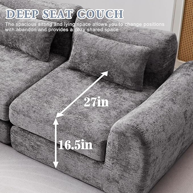 104.72 Multiple Modular Cloud Sofa Bed Sectional Boneless Couch with Chaise for Living Room/Bedroom Shennel Sofa No Assembly 8 Modules Combined Grey