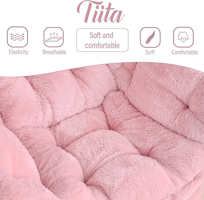 Tiita Lazy Chair with Ottoman Pink Modern Large Accent Chair Comfy Leisure Sofa Armchair with Ottoman Reading Chair with Footrest for Bedroom Living Room Dorm Rooms Plush Pink