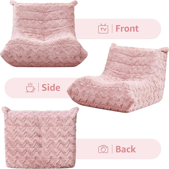 Bean Bag Chairs for Adults Giant Bean Bag Chair Memory Foam BeanBag Chair Bean Bag Sofa with Filler Faux Fur Fireside Beanbags Lazy Sofa for Living Room Bedroom Office (Pink Chevron Single)