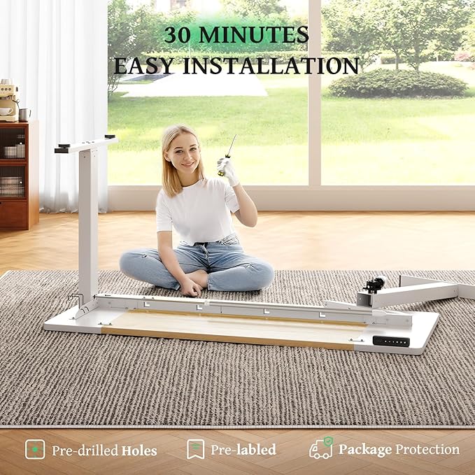 SIAGO Electric Standing Desk Adjustable - 48 x 24 Inch Sit Stand up Desk with 0.8 Inch Thick Tabletop - Adjustable Height Table with 3 Memory Preset Cable Management for Home Office