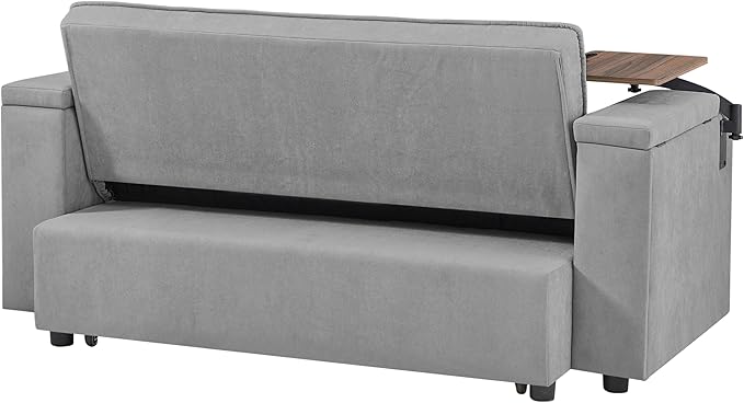 65'' 3-in-1 Folding Convertible Sofa Bed Queen Size Pullout Sofa Modern Chenille Fabric 360° Swivel Side Table Easy Assembly Perfect for Living Room