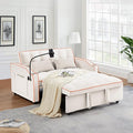 Pull Out Sofa Bed with Phone Holder Convertible Velvet Loveseat Sleeper with 2 USB Charging Ports Modern Futon Couch with Cup Holders and Adjustable Backrest Small Love Seat for Living Room Beige