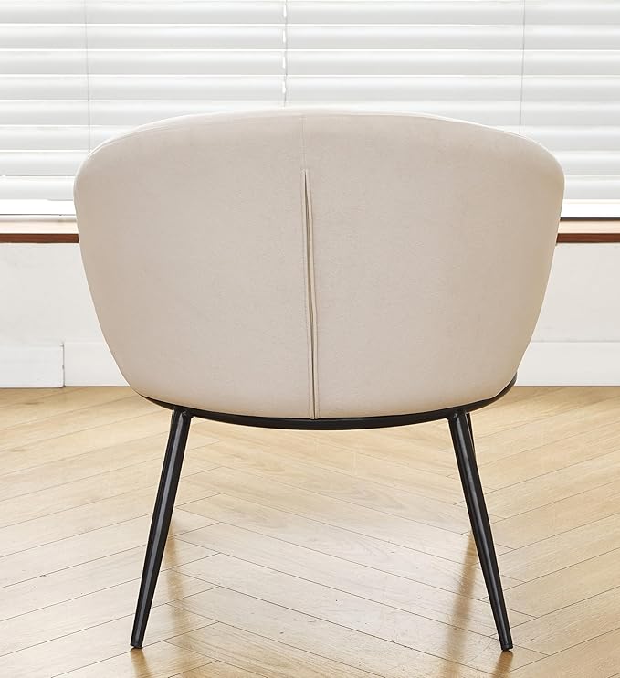 Modern Velvet Accent Chair with Channel Back Design Black Metal Legs and Soft Upholstery Comfortable Seating for Living Room Bedroom or Office Beige